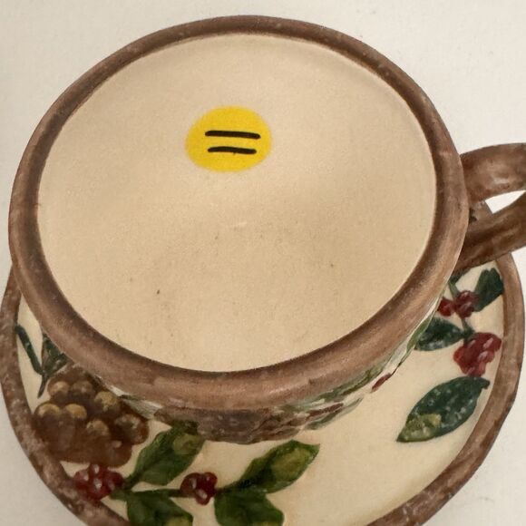 Yankee Candle Cup & Saucer Mini Candle Holder 2012 Pine Cones & Berries Rustic - Picture 9 of 9